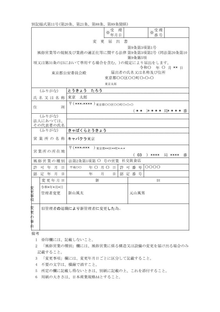 風俗営業の管理者変更の手続き